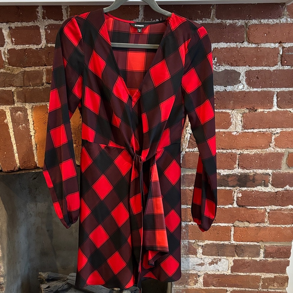 Plaid Tie-Detail Express Dress